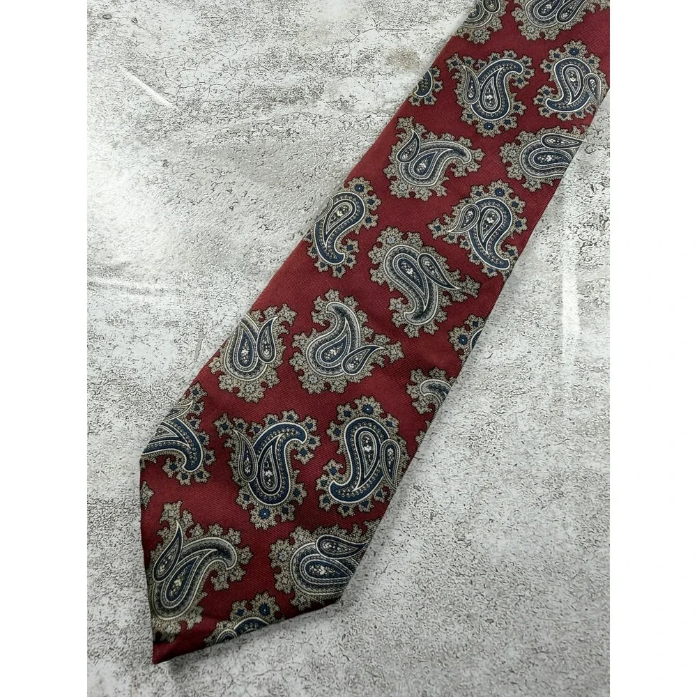 Vintage Christian Dior 100% Silk Tie Mens One Size Red Paisley Designer Necktie